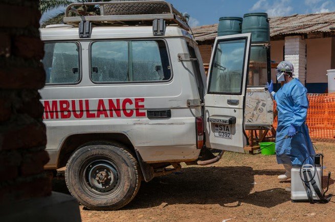 A Health Worker Disinfects An Ambulance At The Mongbwalu Treatment Centre That Transported A Suspected Ebola Patient In Mongbwalu, Congo